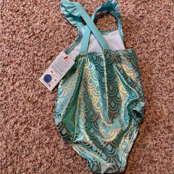 Cat & Jack Aqua and Gold Swimsuit - Picture 2 of 2